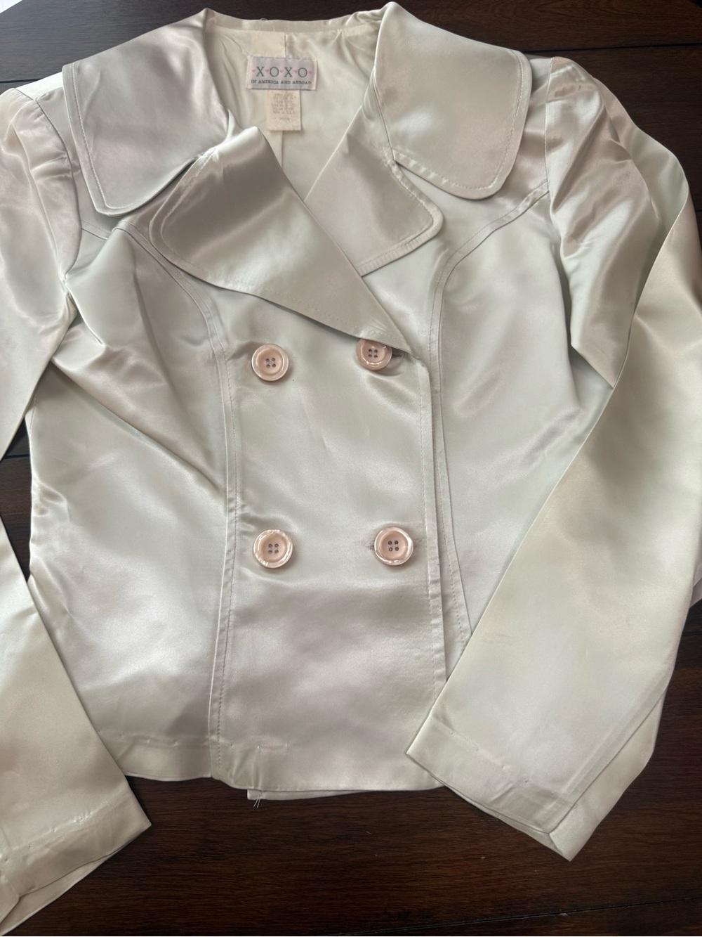 Vintage XOXO Women's Double-Breasted Satin Blazer in Pale Silver - Picture 4 of 8